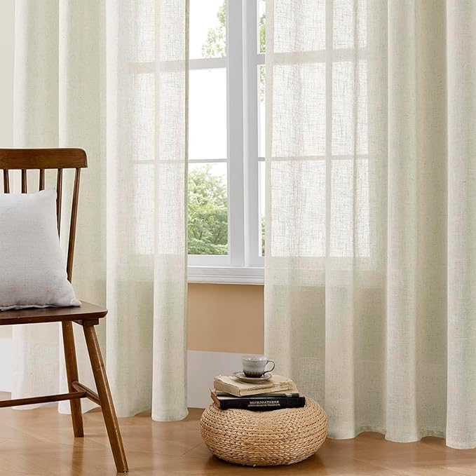 Joydeco Linen Curtains 84 Inch Length 2 Panel Sets,Light Filtering Curtains for Bedroom 100 Inch Wide Living Room Drapes with Back Tabs & Rod Pockets (W100 x L84 Inch, Beige)