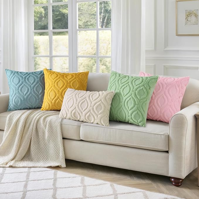 decorUhome Fall Throw Pillow Covers 20x20 Inch Set of 2, Soft Plush Decorative Faux Fur Aqua Solid Couch Pillow Covers, Accent Farmhouse Neutral Square Euro Pillow Cases for Sofa Bed Living Room