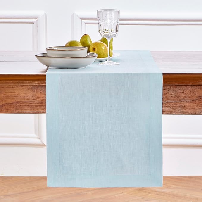 Solino Home Linen Table Runner 90 Inches Long - 100% Pure Linen Ice Water Dining Table Runner 14 x 90 Inch - Fete