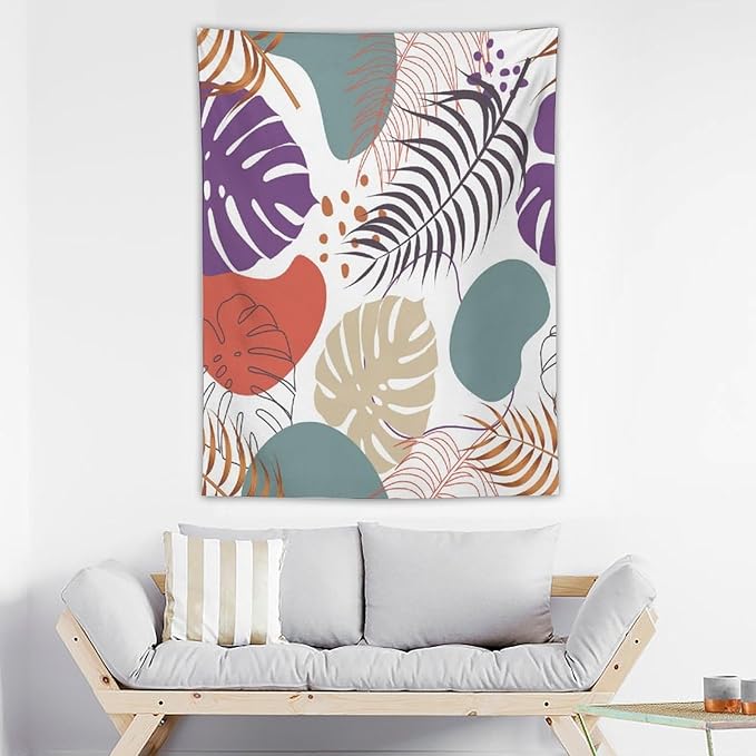 ICMOLYYENLO Tropical Green Leaves Tapestry, Exotic Leaves Beautiful Bedroom Wall Hanging, Floral Poster Blanket for Bedroom Living Room Dormitory Apartment 60x60 Inch