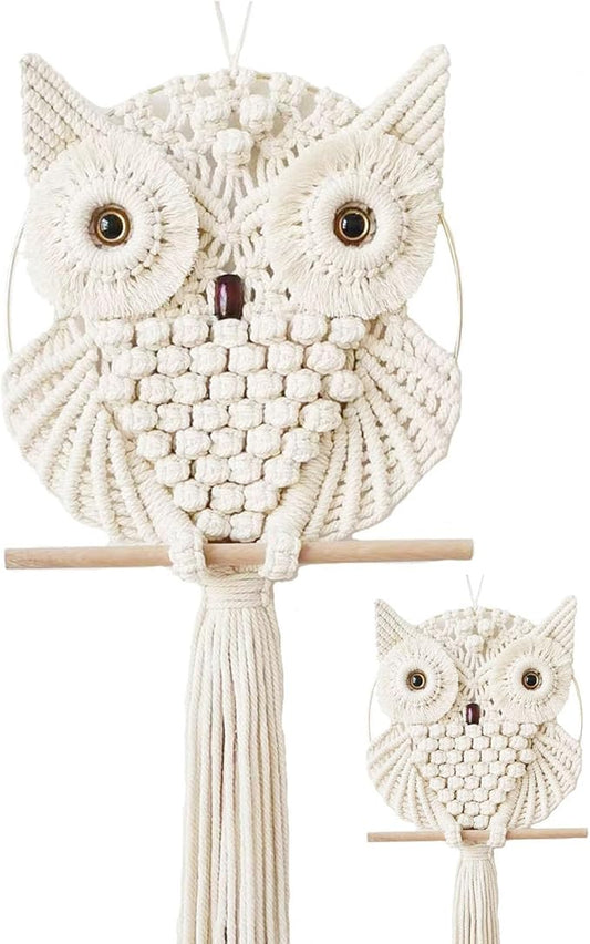 Achart Owl Macrame Wall Hanging-Hand Woven Boho Tapestry-Macrame Wall Decor -Owl Decor for Bedroom, Living Room, Nursery (Beige-L&S)
