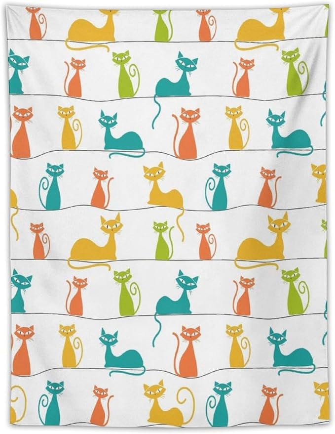 ICMOLYYENLO Boho Medieval Cat Tapestry, Abstract Atomic Starburst Geometric Aesthetic Art Wall Hanging For Bedroom Living Room Dormitory 50x60 Inches