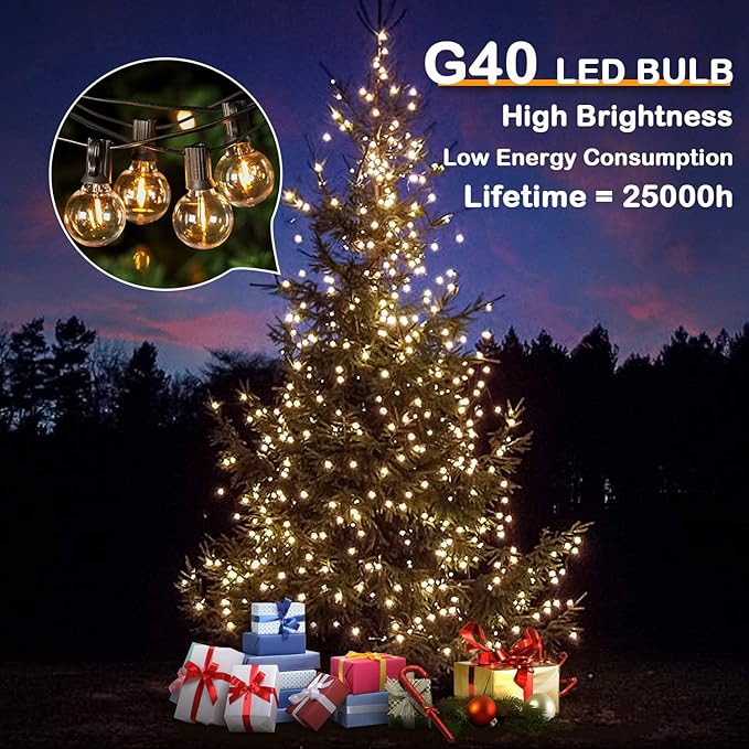 200FT LED Outdoor String Lights with 100+4 Bulbs, Shatterproof Waterproof Patio String Lights for Outside, Connectable 2200K Dimmable Commercial Hanging Light for Christmas Backyard Cafe Garden Bistro