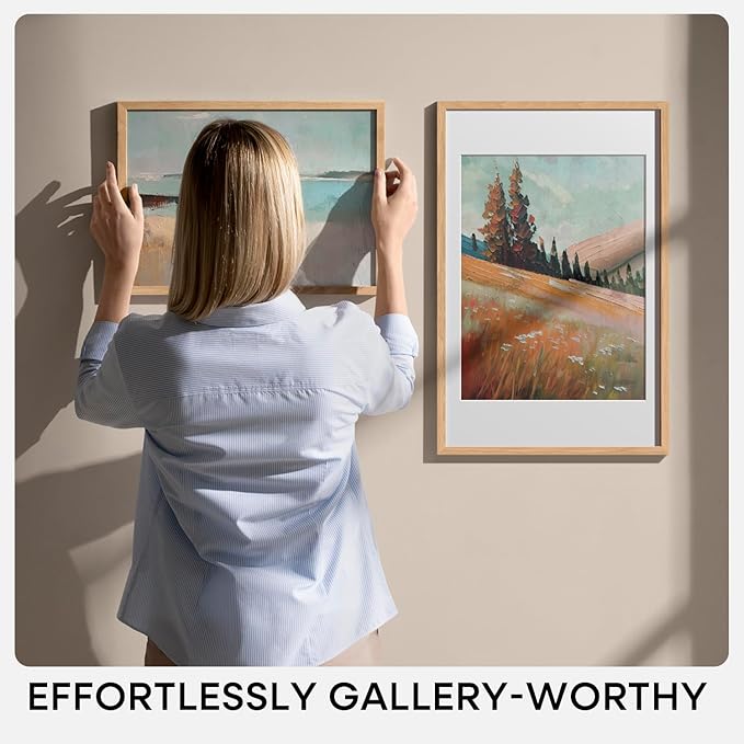 Homeforia 24x24 Wood Picture Frame, High End Natural Oak 24 x 24 Square Light Wooden Poster Frame with Mat 20 by 20 Photo, 24by24 Large Frames Matted to 20x20 Print, Tempered Glass, Wall Kit, Set of 1