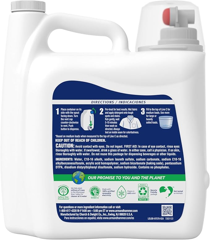 ARM & HAMMER Sensitive Skin Free Clear, 140 Loads Liquid Laundry Detergent, 140 Fl oz