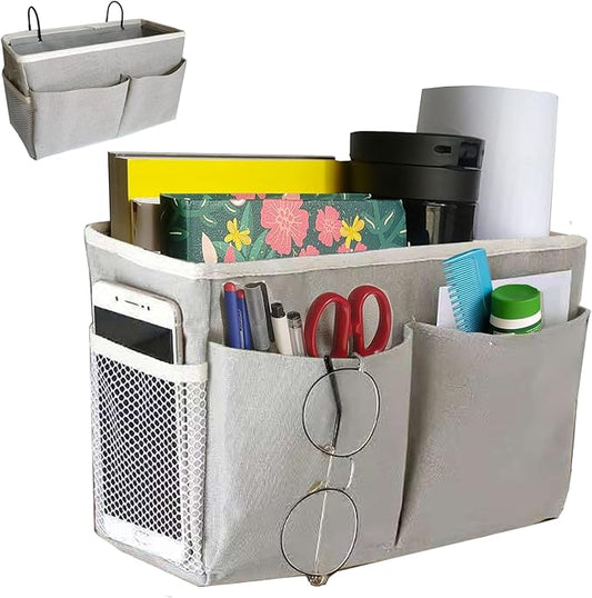 Bedside Caddy, Bedside Hanging Storage Organizer for College Dorm Bed, Bunk and Hospital Beds, Can be Placed Books, Phones,Keys, Glasses，Magazine Holder (Grey, 1)