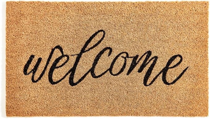 KANKUN Coco Coir Door Mat with Heavy Duty Backing, Welcome Doormat (17" x 30"), Doormat Entrance (Welcome3)