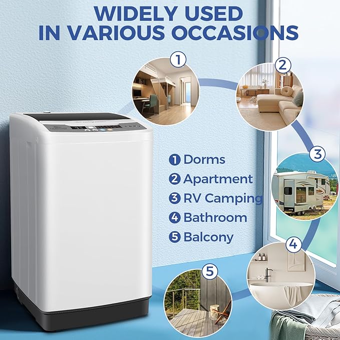 Nictemaw Portable Washing Machine 20Lbs Capacity 2.8 Cu.ft Portable Washer and Dryer Combo with 10 Programs and 8 Water Level Selections Compact Washer Machine for Apartments, Home, Dorms, Rv