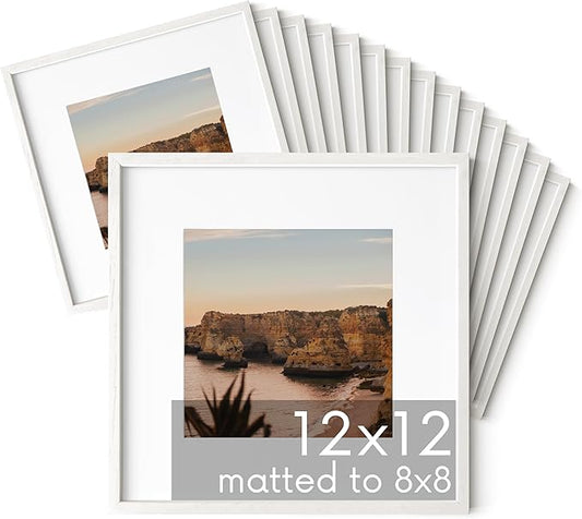 HAUS AND HUES Square Picture Frames 12 x 12 Set of 15 - Photo Gallery Wall Frame Set, Wood Frames With Mat, White Oak