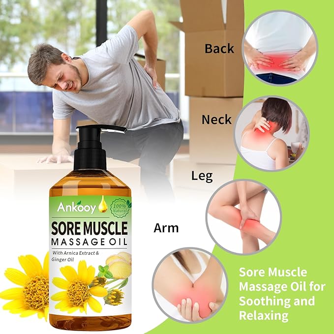 3 Pack Massage Oil for Massage Therapy,Sore Muscle Arnica Oil & Relaxing Lavender Oil & Ginger Oil Lymphatic Drainage & Massage Ball,Lymphatic Drainage Massager Body Oil,Massage Kit Gifts for Women
