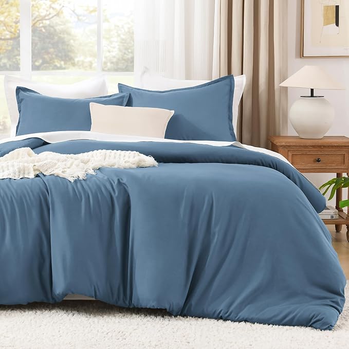Litanika Comforters Queen Size Ocean Blue, 3 Pieces Lightweight Solid Bedding Set & Collections, All Season Fluffy Bed Set (90x90 Inches Comforter & 2 Pillowcases)