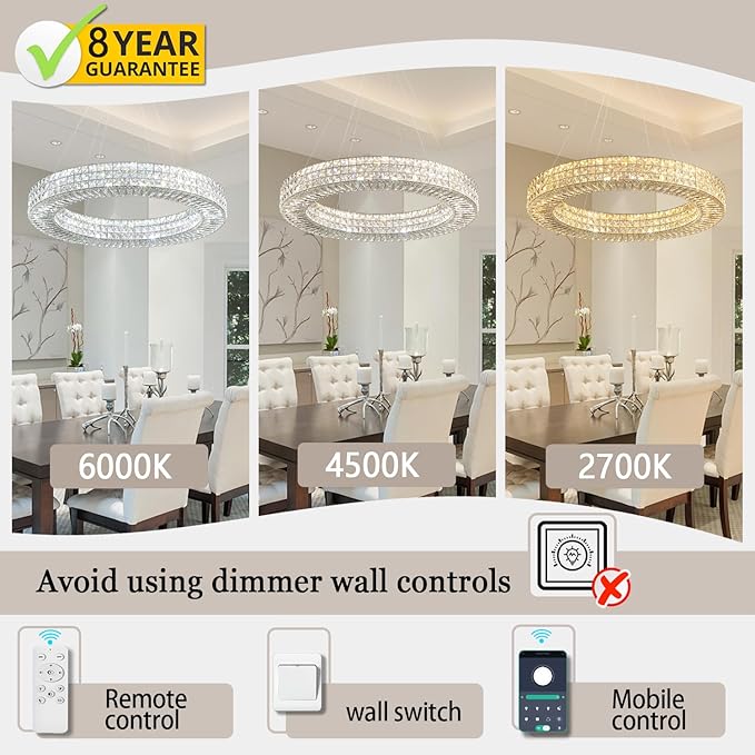 Dia 40" Modern Crystal Chandelier Light Fixtures Silver Luxury Chandeliers for Dining Room Round Hanging Pendant Lighting for Living Room Kitchen Entryway Bedroom