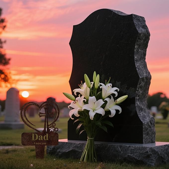 Dad Memorial Grave Stake, Cemetery Decorations for Grave Markers 12.5 x 7.2 inch Heart Metal Sympathy Stakes Graveside Plaque Decor Sign for Father Graves, Yard, Garden - Rust-Dad