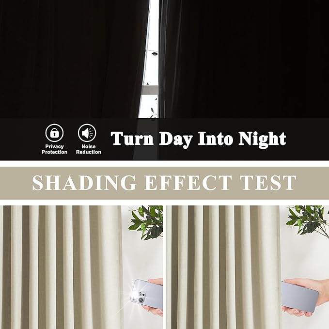 Vision Home Sand Pinch Pleated Full Blackout Curtains Linen Blended Room Darkening Window Curtains 95 inch for Living Room Bedroom Thermal Insulated Pinch Pleat Drapes with Hooks 1 Panel 60" Wx95 L