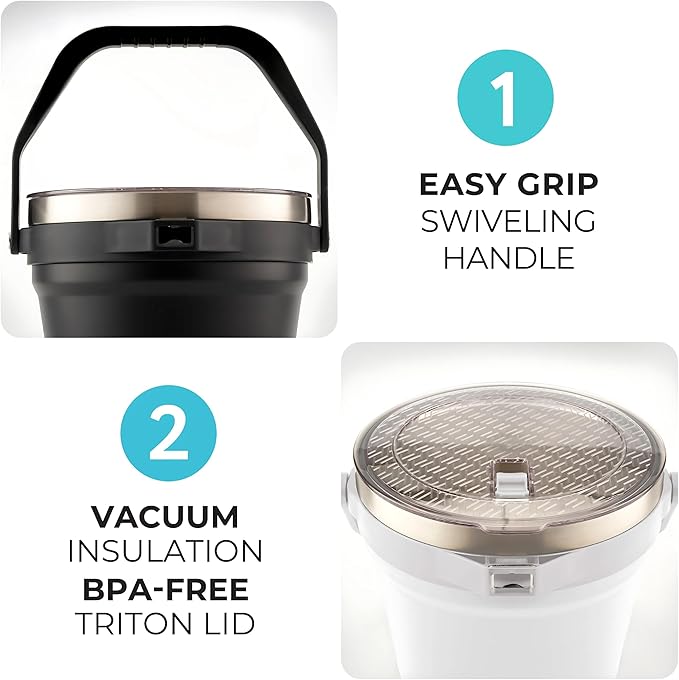 Large Insulated Ice Bucket with Lid – Stainless Steel Ice Bucket and Scoop – Ice Buckets for Parties, Bars – Ice Bucket with Lid and Scoop – Outdoor Ice Bucket, Cocktail Use (White)