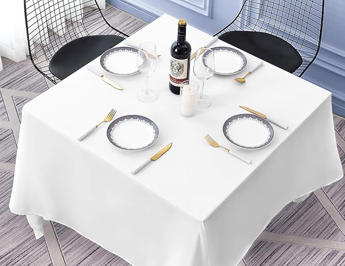 Surmente Square Tablecloth for Square or Round Tables 100% Polyester 70x70 Inch Table Cloth for Weddings, Banquets, or Restaurants (White)