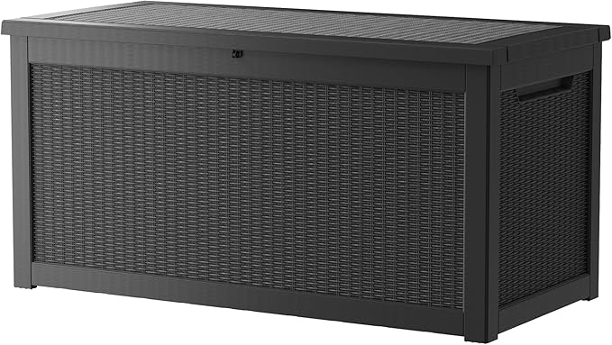 320 Gallon Lockable Resin Deck Box, Waterproof & UV-Resistant Outdoor Storage Box for Outdoor Cushion Storage, Garden Tools & Pool Accessories Storage, Black