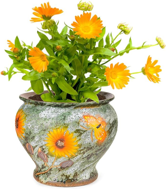 Sungmor Ceramic Hand Painted Succulent Flower Pots, 9 Inch Large Pottery Pots for Indoor Outdoor Plants, Decorative Ceramic Vase for Flower Arrangement Home Decor, Vintage Centerpieces Flowerpot