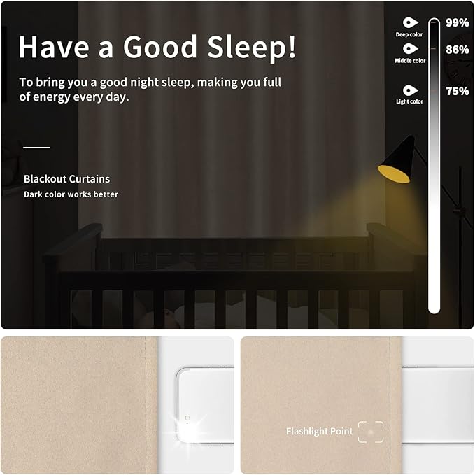 Easy-Going Blackout Curtains for Bedroom, Solid Thermal Insulated Grommet and Noise Reduction Window Drapes, Room Darkening Curtains for Living Room, 2 Panels (34x45 in, Beige)