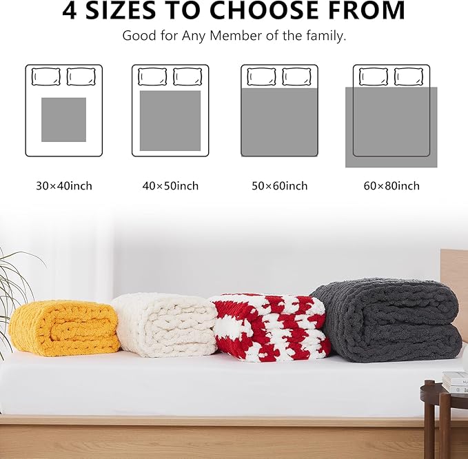 L'AGRATY Chunky Knit Blanket Throw - Soft Chunky Throw Blanket 60x80: 100% Hand Kintted Chenile Crochet Throw Blanket for Couch - Large Cable Knit Chunky Blanket for Home Decor(Red and White)