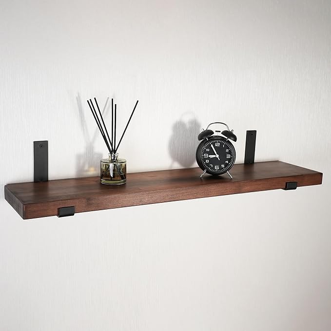 CONSDAN Floating Shelf for Wall Mounted Book Shelf Hanging Shelves Floating Bookshelf for Bedroom, Bathroom, Living Room, Kitchen USA Grown Solid Hardwood, Dark Maple 16x7.5x1.5 in