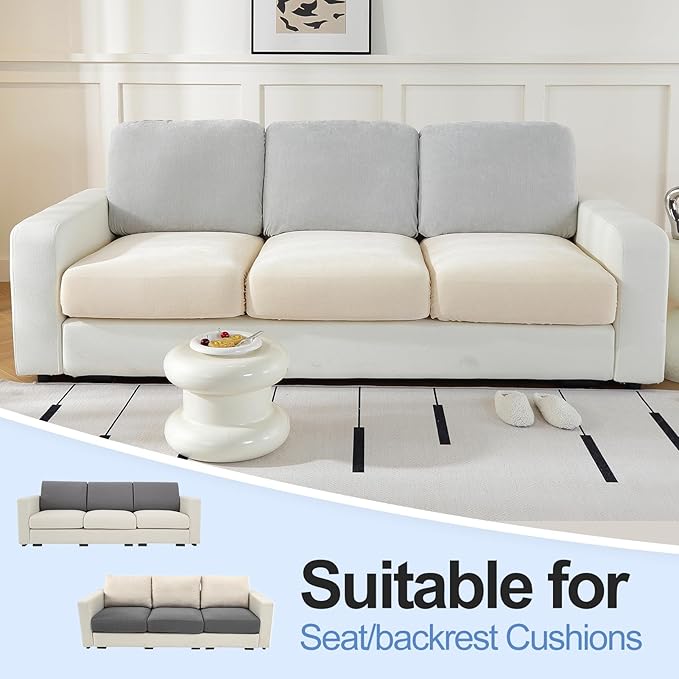 Individual Couch Cushion Covers, Stretch Sectional Couch Covers for L Shaped Sofa, Softer Chenille Sofa Covers for 3 Couch Cushions, Non-Slip Seat Slipcover Protector (3 Piece, Beige)