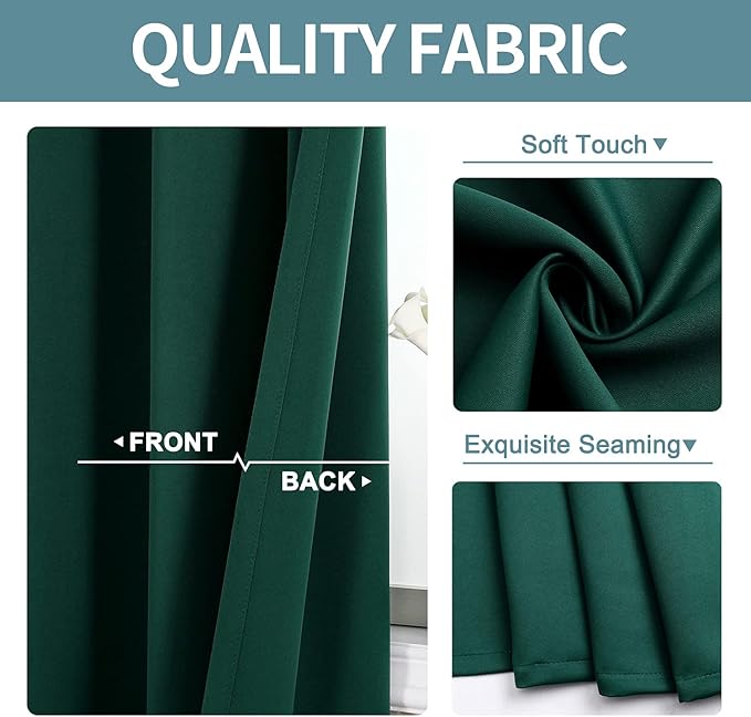 ChrisDowa Small Kitchen Valances for Windows - Grommet Short Thermal Insulated Room Darkening Window Valances Curtains for Living Room (2 Panels, Forest Green, 52 x 18 Inch)