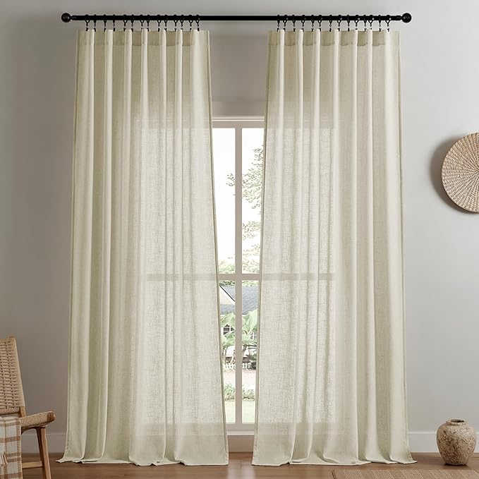 Joydeco Linen Curtains 90 Inch Length 2 Panel Sets,Light Filtering Curtains for Bedroom 37 Inch Wide Living Room Drapes with Back Tabs & Rod Pockets (W37 x L90 Inch, Linen)