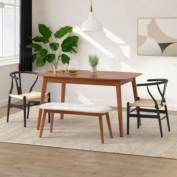 Wishbone Chair Natural Solid Wood Dining Chair/Hans Vegner Y Chair Rattan and Wood Accent Armrest Chairs Set of 2 (Ash Wood - Black + Natural Cord 2 Chairs)