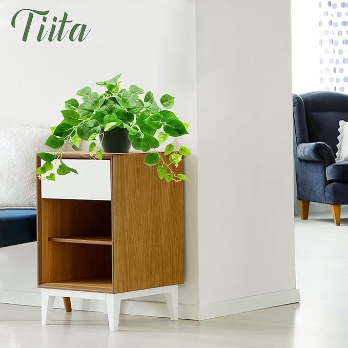 Tiita 1 Pack Fake Plants Artificial Scindapsus Aureus in Pots, Realistic Fake Greenery Potted Plants for Home Office Desk Window Sill Bathroom Bedroom Outdoor Indoor