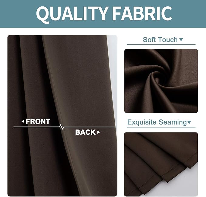 ChrisDowa Brownout Curtains 70 inches Wide for Bedroom - 2 Panels Set Extra Wide Grommet Thermal Insulated Room Darkening Curtains for Living Room (Brown, 70 x 84 Inch)