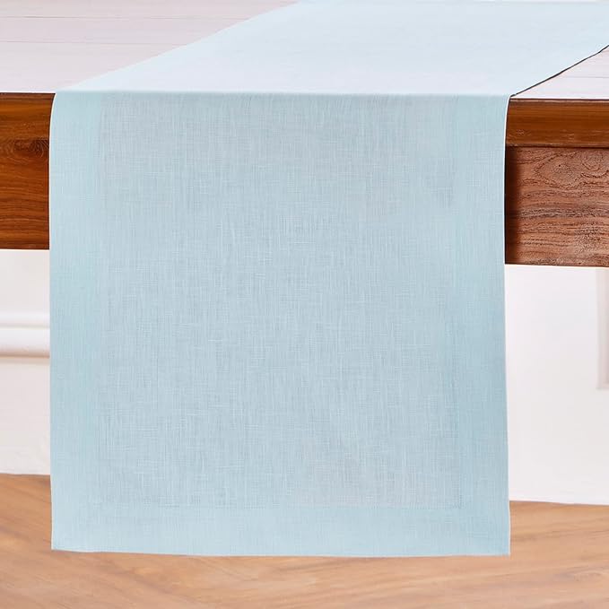 Solino Home Linen Table Runner 90 Inches Long - 100% Pure Linen Ice Water Dining Table Runner 14 x 90 Inch - Fete
