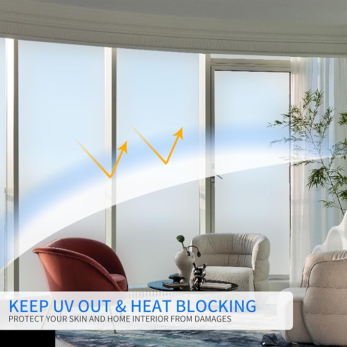 Window Privacy Film with Installation Tools, Static Cling, Anti UV, Heat Control, Ideal for Home Shower Office Glass Door (White Frosted, 23.6X157.4Inch)