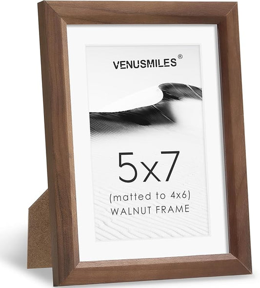 5x7 Picture Frame Natural Solid Walnut Photo Frames with 4x6 Removable Mat Wall Hanging Large Handcrafted Frame with HD Plexiglass Wall and Tabletop Display Large Poster Frame
