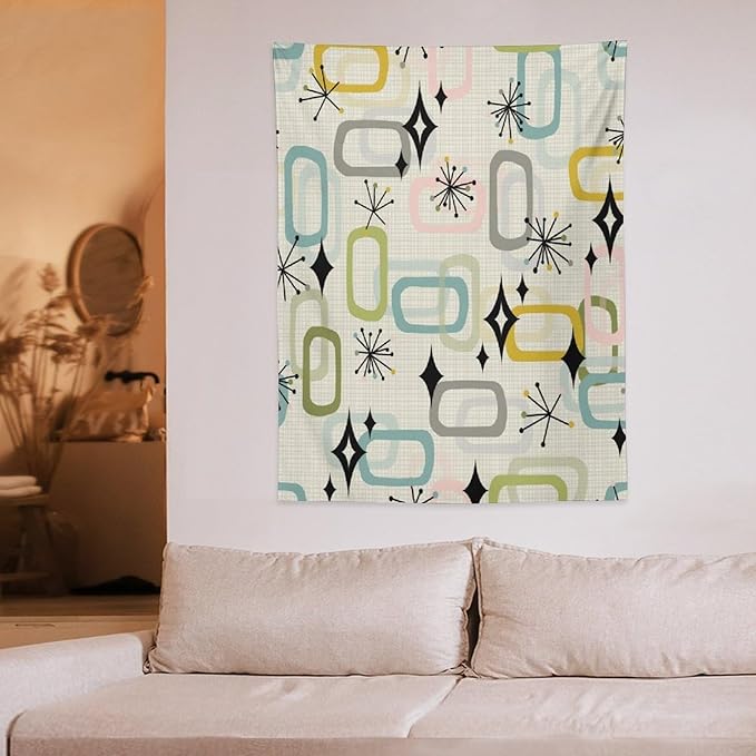 ICMOLYYENLO Boho Medieval Cat Tapestry, Abstract Atomic Starburst Geometric Aesthetic Art Wall Hanging For Bedroom Living Room Dormitory 50x60 Inches
