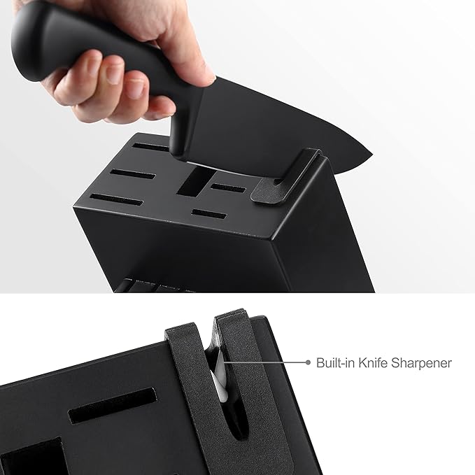 McCook® Premium Black Knife Sets,German Stainless Steel Kitchen Knives Block Set with Built-in Sharpener