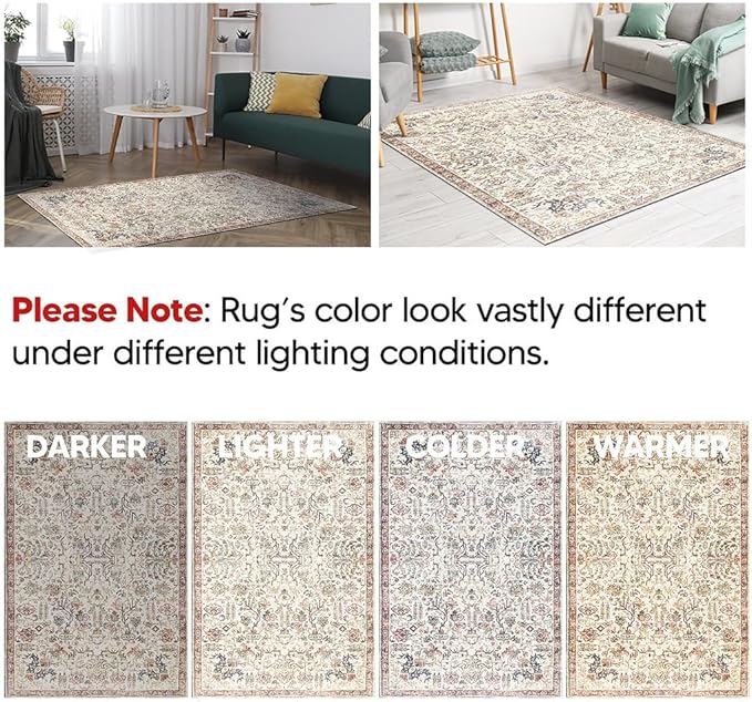 Keen Home Design 10x14 Rug - Machine Washable Area Rug with Non-Slip Backing, Ideal for Living Room, Dining Room, Bedroom - Vintage, Easy Clean, Durable, Low Pile Rug - (9'7" x 14')