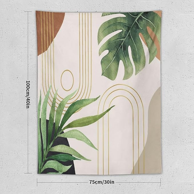 Abstract Boho Tapestry, Mid Century Tropical Tree Leaves Modern Geometric Arch Bohemian Botanical Tapestry, Home Aesthetic Wall Hanging Art Decor for Living Room Bedroom Dormitory 60x80 Inch