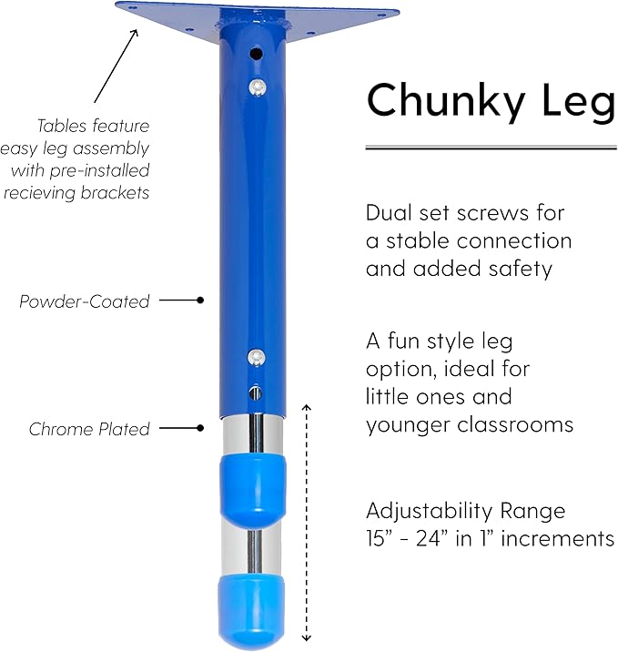 FDP Rectangle Activity School and Kids Classroom Table (24 x 48 inch), Toddler Legs, Adjustable Height 15-24 inches - Gray Top and Blue Edge