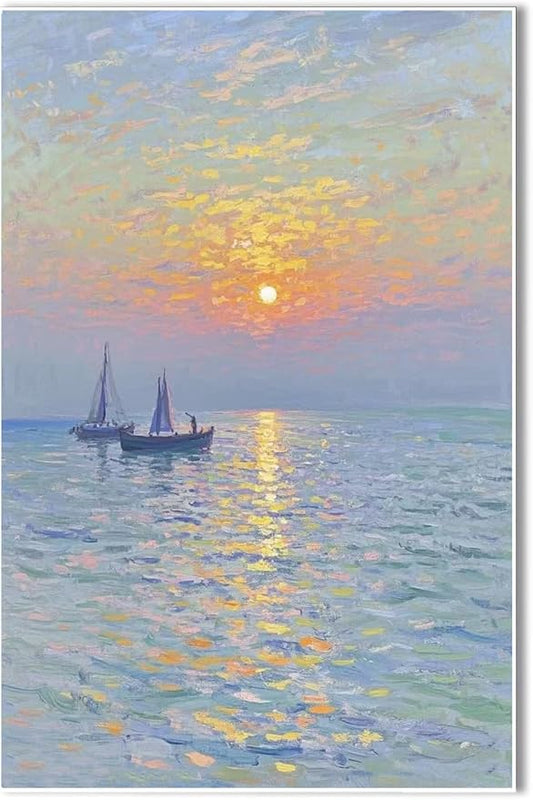 Coastal sailboat scenery poster art decor ocean nautical room decor beautiful sailboat seascape decor suitable for beach villa