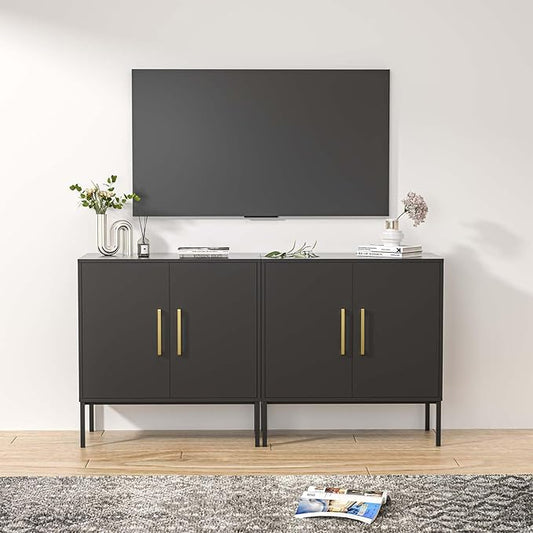 LYNSOM TV Stand for 55 Inch TV, Media Console Table with 2 Cabinets, Storage for Bedroom, Living Room, Entertainment Room (Black)