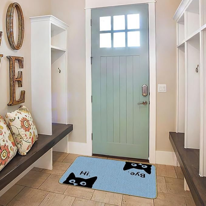 Mingnei Hi Bye Cat Welcome Doormat Door Mat for Home Kitchen Entrance,Cat Door Mat,Funny Black Lover Floor Mats for House Front Indoor Inside Outdoor Outside Entryway Rug 30x17 Welcome Mat (Color-4)
