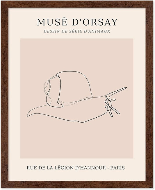 Poster Master Vintage Poster - Retro One Line Snail Drawing Print - Snail Line Art - Minimal Gift for Men, Women, Animal Lover - Abstract Wall Decor for Home, Office, 16x20 Brown Framed