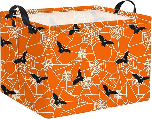 HIYAGON Rectangular Halloween Basket for Boys and Girls Kids Trick or Treat Pumpkin Basket for Halloween Parties Cute Storage Bin Organizer Box Room Decor(Bat spider web)