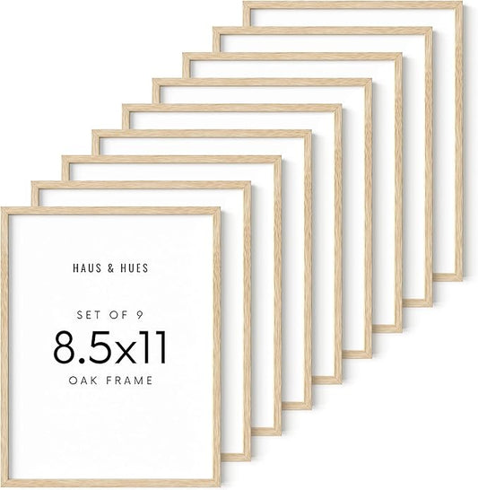 HAUS AND HUES 8.5 X 11 Picture Frame Set of 9 - Certificate Frames 8.5 X 11 Wood Picture Frame, 8.5x11 Picture Frame 8.5x11 Frame Natural Wood Frame, 8.5 X 11 Frame Picture Frame 8.5 X 11