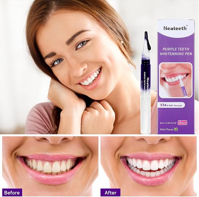Teeth Whitening Pen 3 Packs Purple Toothpaste for Teeth Whitening Gel Color Correcting Whiter Gels Pen for Sensitive Teeth Essence Pen for Coffee/Smoking Stains
