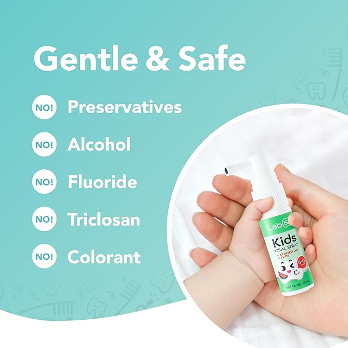 LAB52 Kids Oral Spray, Toddler Toothpaste Helper for Daily Oral Care and Fresh Breath, Children Approved with Fluoride Free for Newborn to Preschoolers, Xylitol Watermelon Flavor