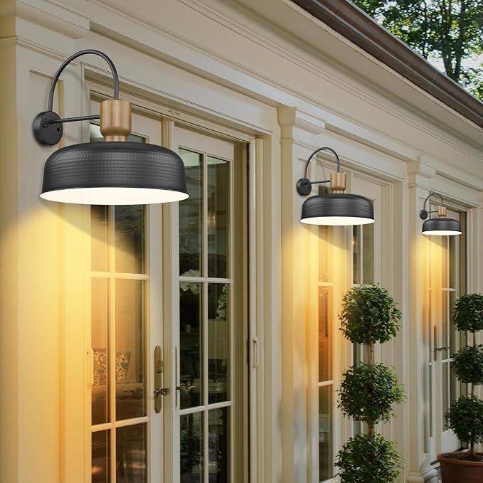 Outdoor Barn Light Gooseneck Barn Light, Farmhouse Exterior Wall Mount Light Vintage Wall Lighting Fixture Industrial Sconce Lantern for Porch, Entryway, Garage, Black, 1 Pack, Large