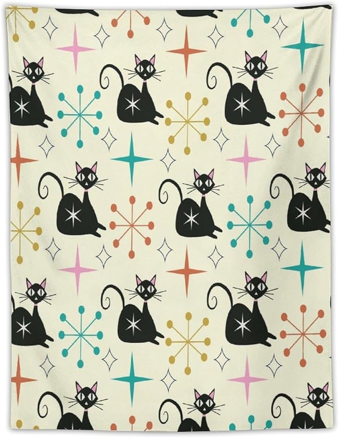 ICMOLYYENLO Abstract Cat Tapestry, Medieval Abstract Atomic Star Cat Vintage Home Wall Hanging Art Tapestry for Bedroom Living Room Dormitory 30x40 Inch