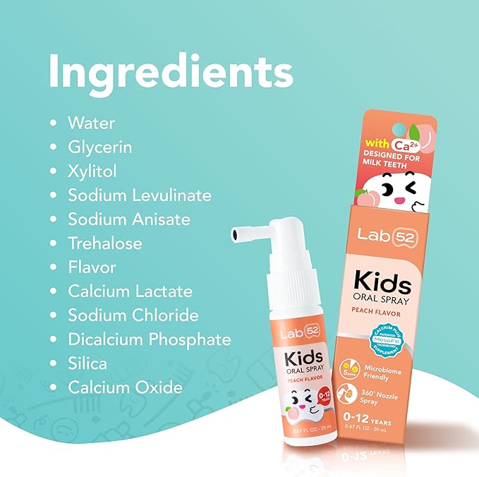 LAB52 Kids Oral Spray Gift Box, Toddler Toothpaste Helper for Daily Oral Care and Fresh Breath, Children Approved with Fluoride Free for Newborn to Preschoolers, Xylitol Grape Flavor (3 Packs)